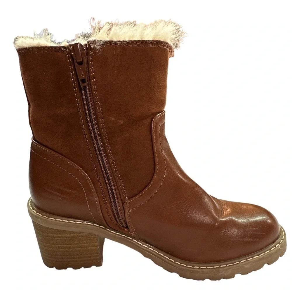 Universal Thread Womens Marla Block Heel Cognac Brown Zippered Boots Size 6 - Picture 2 of 16